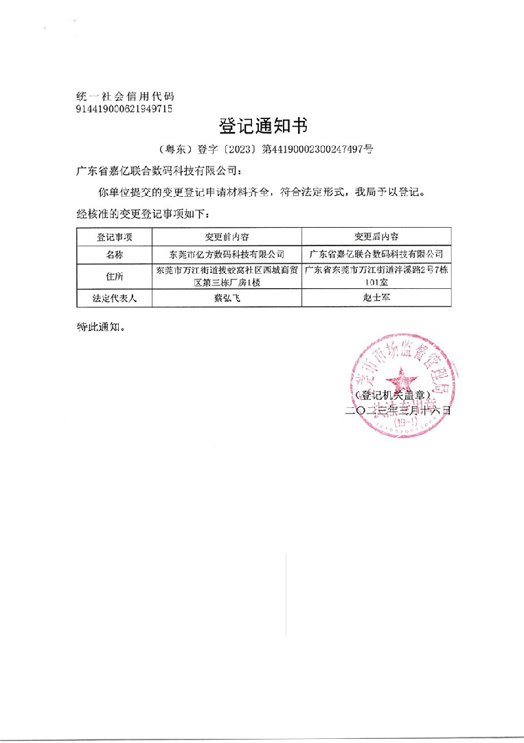 公司名變更通知書